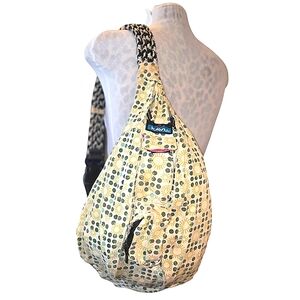 Kavu Limited Edition Cream & Green Polka‎ Dot Cotton Canvas Rope Bag 20"X11"X5"